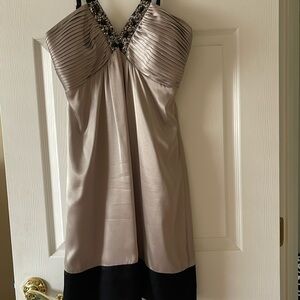 Taupe and black cocktail dress